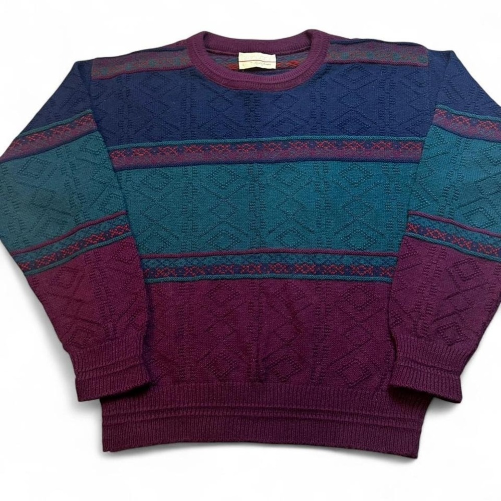 Vintage loafers colorblock knitted preppy grandpa grunge sweater‎ large